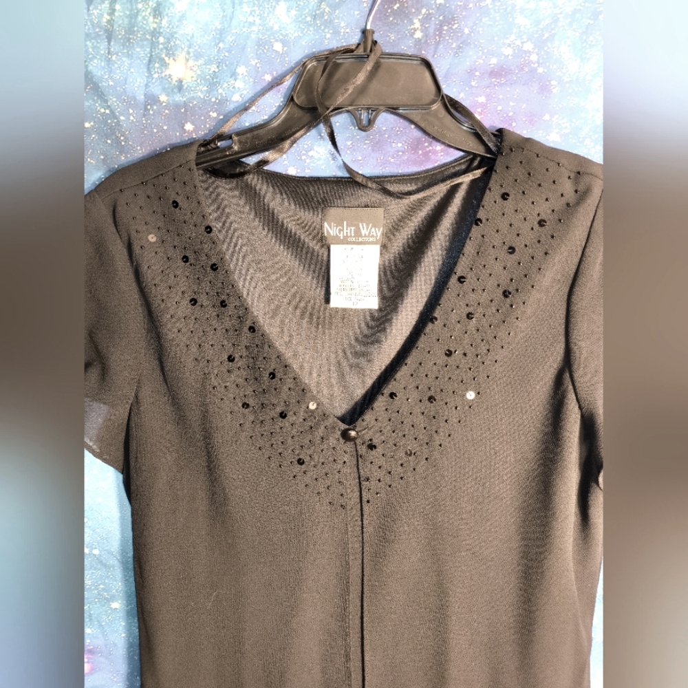 Night Way Black Dress with Sequin Detail, Chiffon Sleeves , Perfect For Night